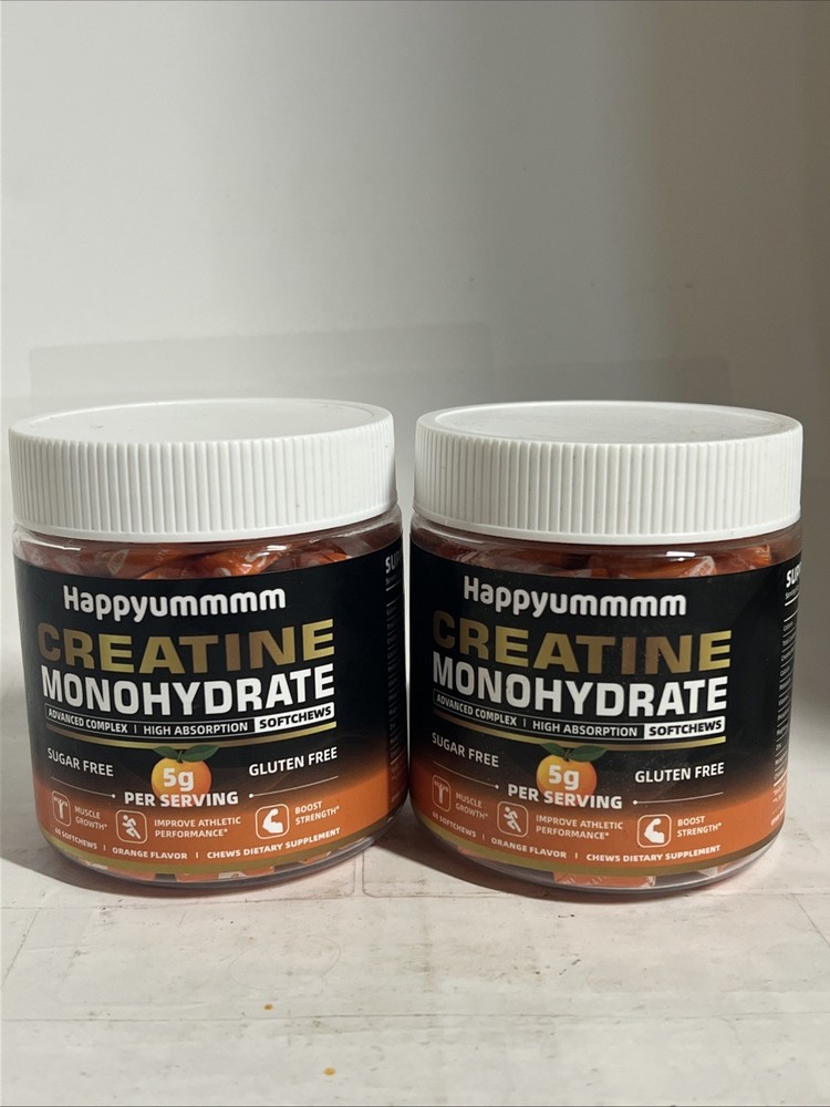 2x Happyummmm Creatine Monohydrate Softchews 60 Softchews Orange Exp 03/2027