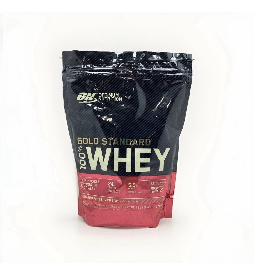 OPTIMUM NUTRITION 100% WHEY PROTEIN STRAWBERRIES & CREAM 1.5 LB BAG EXP 02/2027