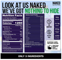 Naked Mass Weight Gainer Protein Powder 8LB 1250 Cal NSF GMO Free