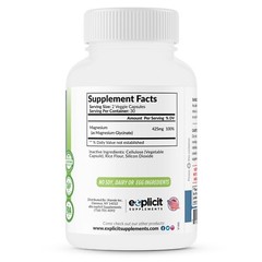 Pure Magnesium Glycinate 425mg, 100% Chelated, 60 Capsules – USA Made – 1 Month