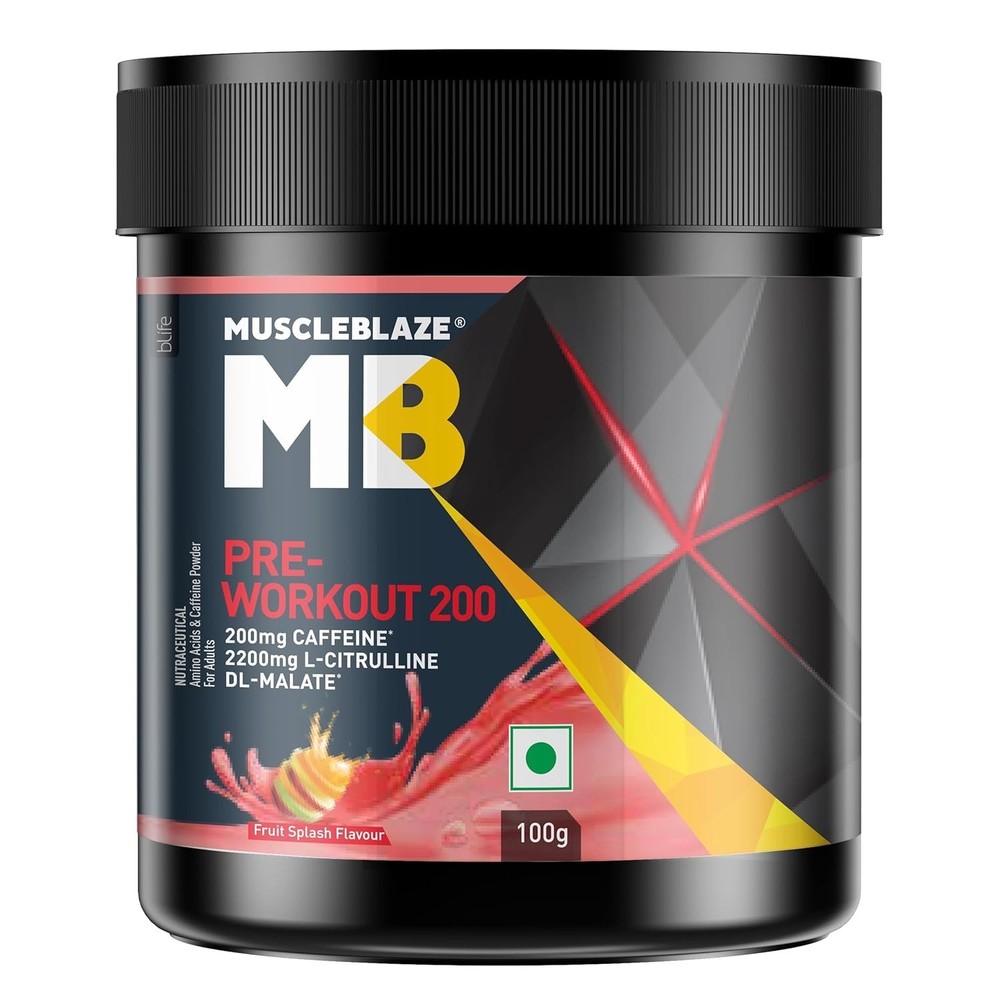 Pre Workout 200 (Fruit Splash, 16 servings, 100g) | 200mg Caffeine,Citrulline