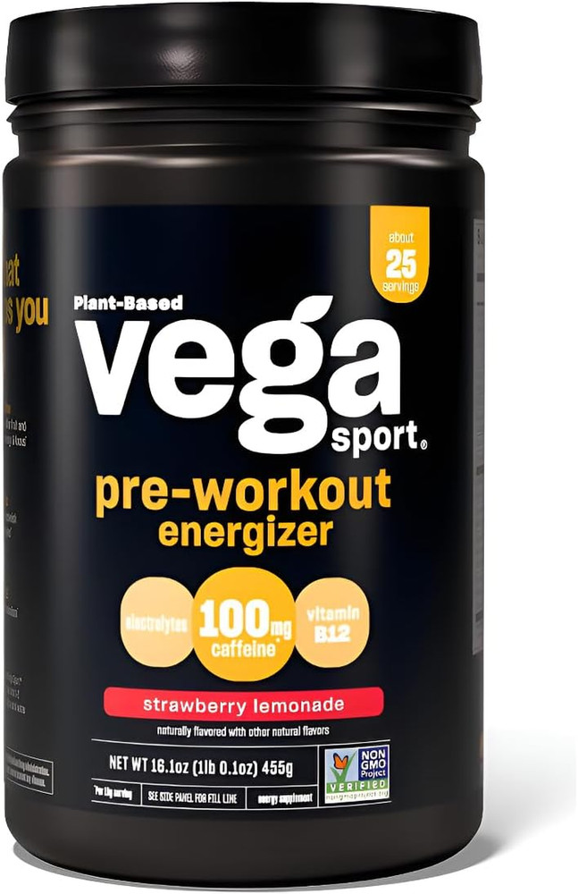Vega Sport Pre-Workout Energizer, Strawberry Lemonade – Plant Based Pre Workout