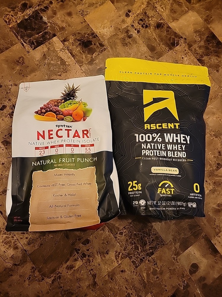 Syntrax Nectar Fruit Punch (2lb) And Ascent Vanilla (2lb) Native Whey Protien.