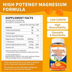 Magnesium L-threonate Gummies 1000mg for Kids & Adults, High Absorption