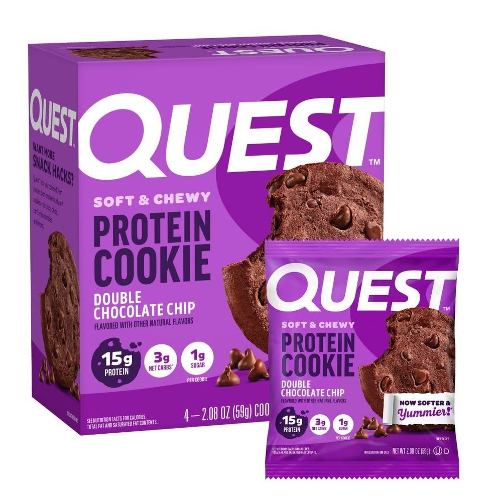 Quest Nutrition Double Chocolate Chip Protein Cookie, 15g 4 Count, brown