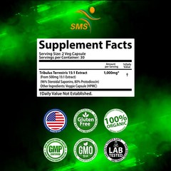 TRIBULUS TERRESTRIS 180 Caps 96% SAPONINS 7500mg Organic Fitness Supplement