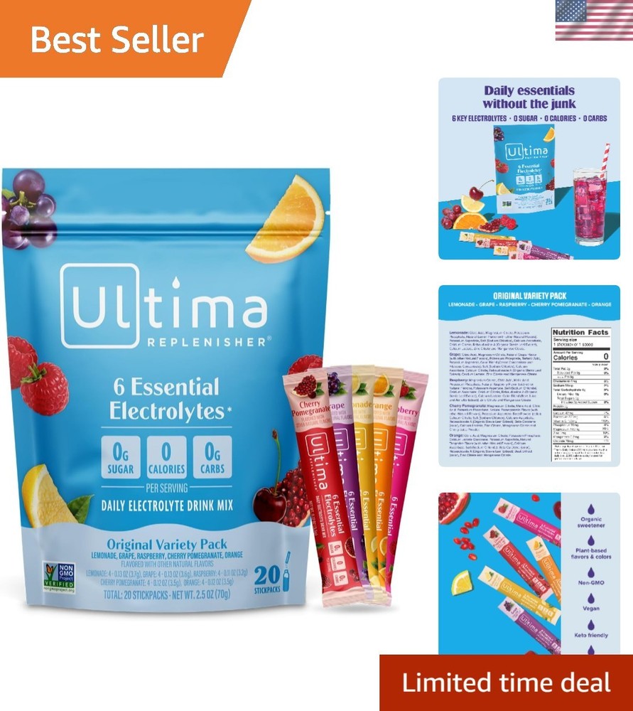 Sugar-Free Electrolyte Drink Mix – 20 Packets with Delicious Fruit Flavors