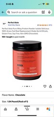 Perfect Keto Grass-Fed Whey Protein Chocolate 18oz | MCT, Gluten-Free