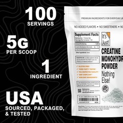 Pure Creatine Monohydrate Powder – 5g/Serving, Unflavored, 500g, Lab Tested, No