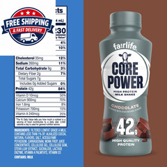 Core Power High Protein Shake, Chocolate, 42g Bottle, 14oz, 12 Pack