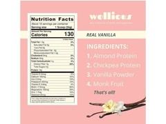 Wellious Almond Protein Powder Vanilla Vegan No Artificial Flavors 340g