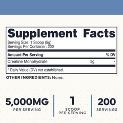 Creatine Monohydrate (Unflavored) 1 KG, 5000mg (5g) Per Serving, Micronized, …