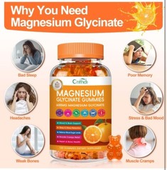 Magnesium Glycinate Gummies Orange 120 Gummies High Absorption, Diet Sup 600mg