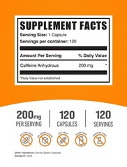 BulkSupplements Caffeine Capsules (200 mg) 120ct – 200mg Per Serving