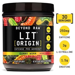 Beyond Raw LIT Origin Pre Workout Powder, Gummy Worm, for Men & Women, Energy
