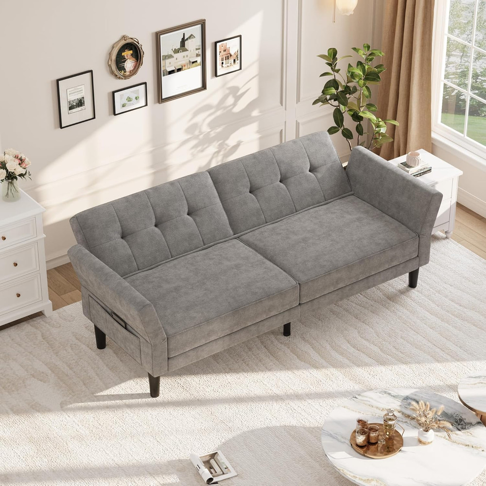 89″ Modern Futon Sofa Bed with Adjustable Backrest & Armrest
