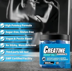 Creatine Monohydrate Gummies Unisex Blue Raspberry 5000MG Per Serving