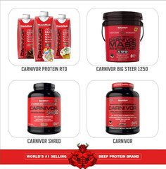 MuscleMeds Carnivor Mass Gainer, Strawberry, 6 lb, 50g Protein