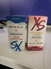 XS Pre & Post-Workout Powder Stick Packs Blue Raspberry & Fruit Punch 4 oz