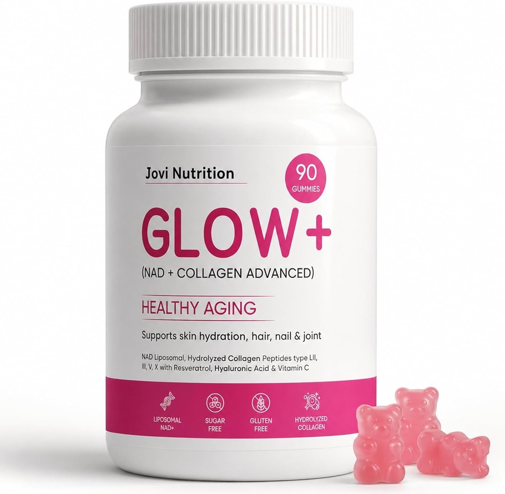 Jovi Glow+ NAD+ & Collagen Gummies, Multi-Type Hydrolyzed Collagen Peptides, Res