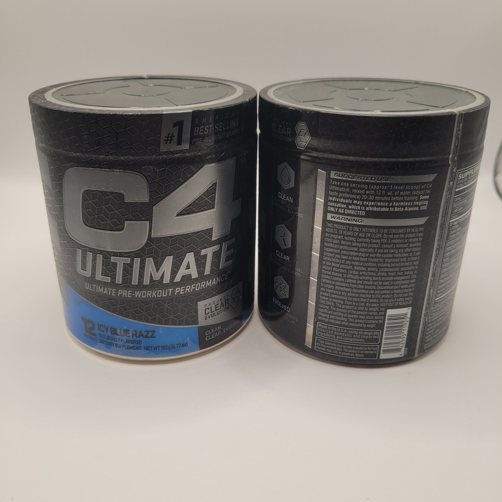 2 Pack CELLUCOR C4 Ultimate ICY BLUE RAZZ Pre-Workout 12 Servings 10/26