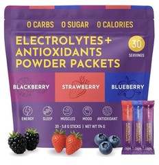 Keto Vitals Berry Electrolytes Energy Powder Packets No Sugar Keto Friendly 30pk