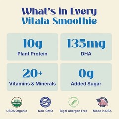 Vitala Organic Protein Smoothie Pouches Kids & Adults DHA Omega-3 (10 CT) Berry