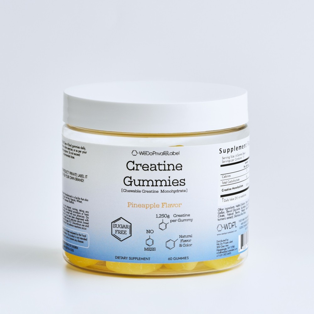 Chewable Creatine 1,250mg per Gummy, Sugar Free, Natural Pineapple Flavor