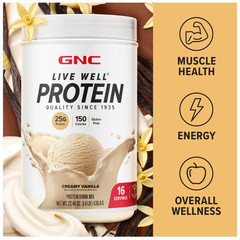 GNC Live Well Whey Protein Powder Creamy Vanilla 25g 16 Servings