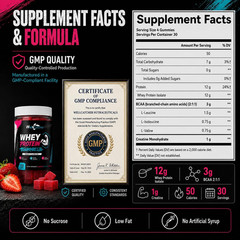 Whey Protein Gummies with BCAA & Creatine, Sugar Free Pectin Protein Gummies for