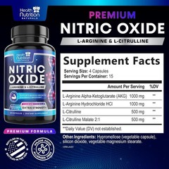 Nitric Oxide Booster Capsules L-Arginine Citrulline Pre Workout Muscle Support