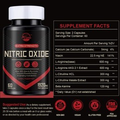 60 Nitric Oxide Booster Supplement w/ L-Arginine Premium Workout Muscle Capsule