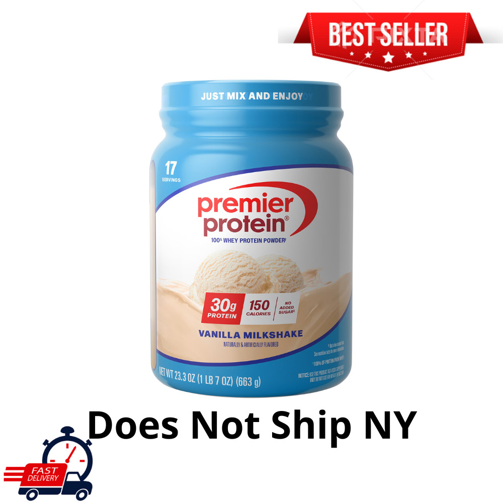 Premier Protein 100% Whey Protein Powder, Vanilla Milkshake, 30g Protein, 1.7 lb