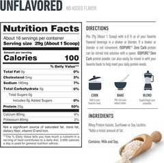 Isopure Zero Carb Whey Protein Isolate Unflavored 1lb 25g Protein 16 Serv