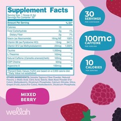 Wellah Perfect Pick-Me-Up (Mixed Berry) 30 Servings – Energy Boost Drink Mix