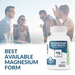 Pure Magnesium Glycinate 425mg, 100% Chelated, 60 Capsules – USA Made – 1 Month