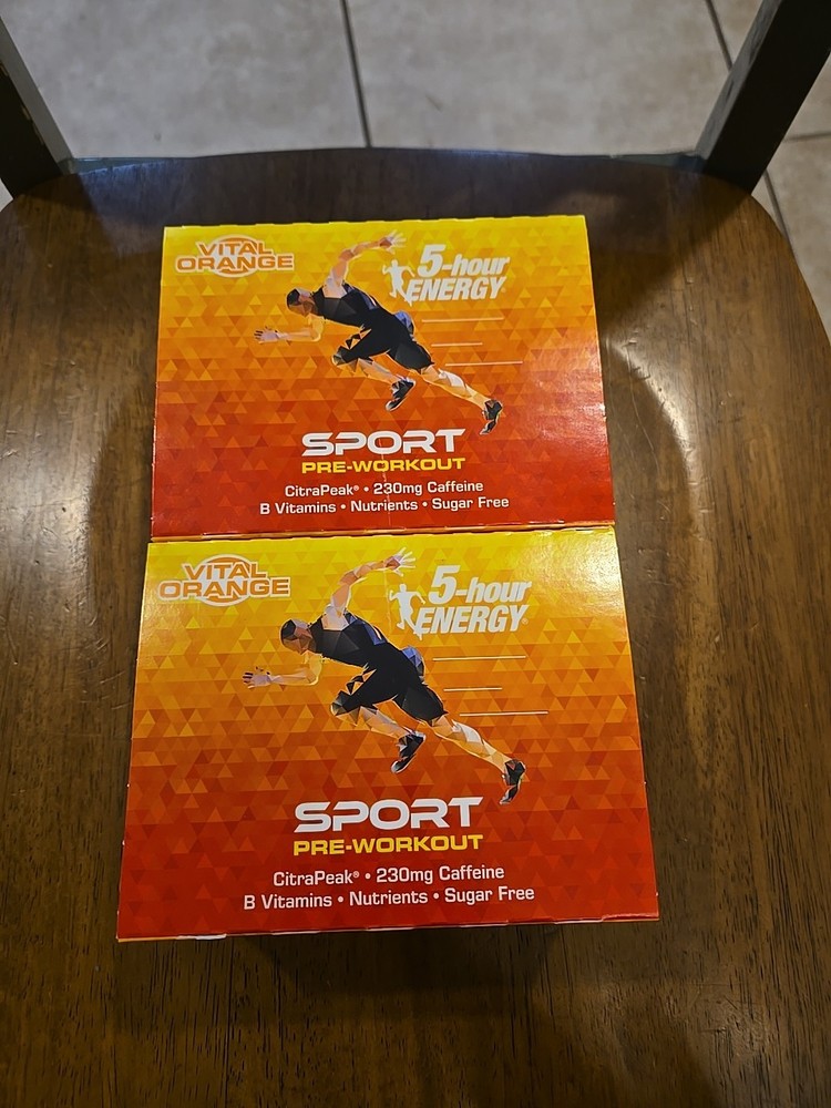 New Lot (2) x 5-Hour Energy Sport Pre-Workout Vital Orange 6-Pack Exp 10/30/2026