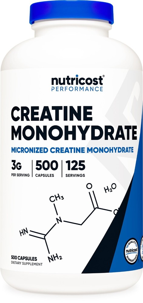 Nutricost Creatine Monohydrate 3g, 500 Capsules (750mg Per Capsule)