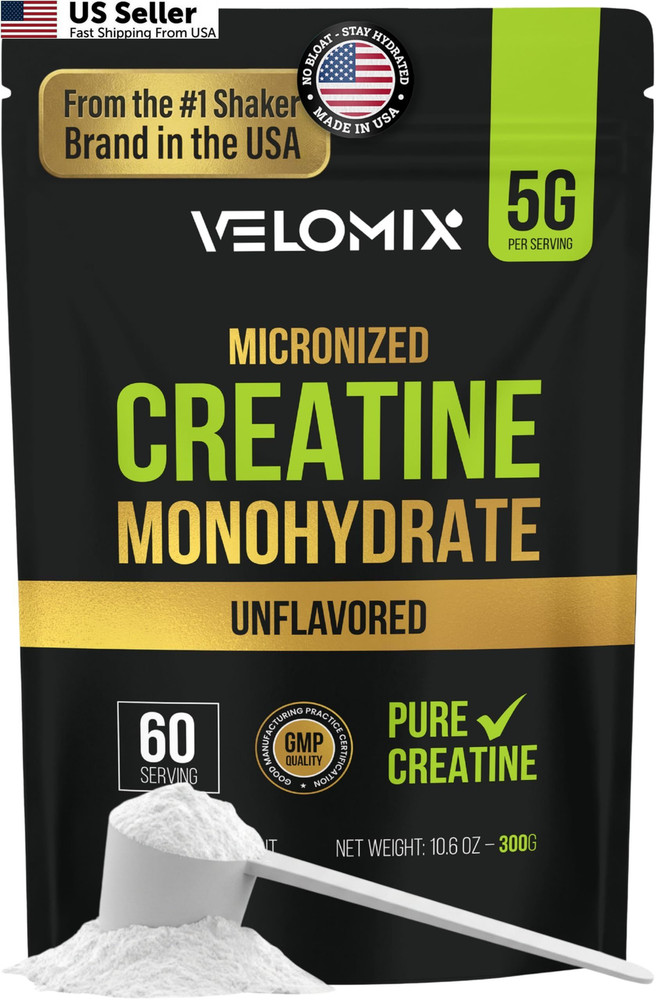 VELOMIX 100% Pure Creatine Monohydrate Powder 5g 60 Servings Micronized FROM USA