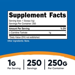 Nutricost L-Carnitine Tartrate Powder (250 Grams) 8.9 Ounce (Pack of 1), Red