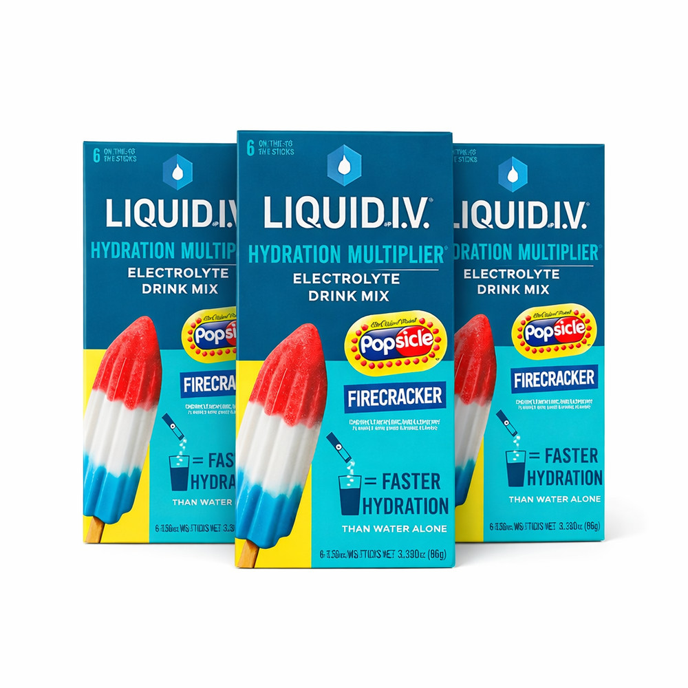 Liquid I.V. Electrolyte Drink Mix Popsicle Firecracker 18 Sticks Hydration