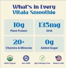 Vitala Organic Protein Smoothie | 10g Protein, 135mg DHA, USDA Organic | 10-Pack
