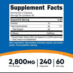 Nutricost D-Ribose 2800mg, 240 Capsules, Non-GMO, Gluten Free, Vegetarian, 11/28