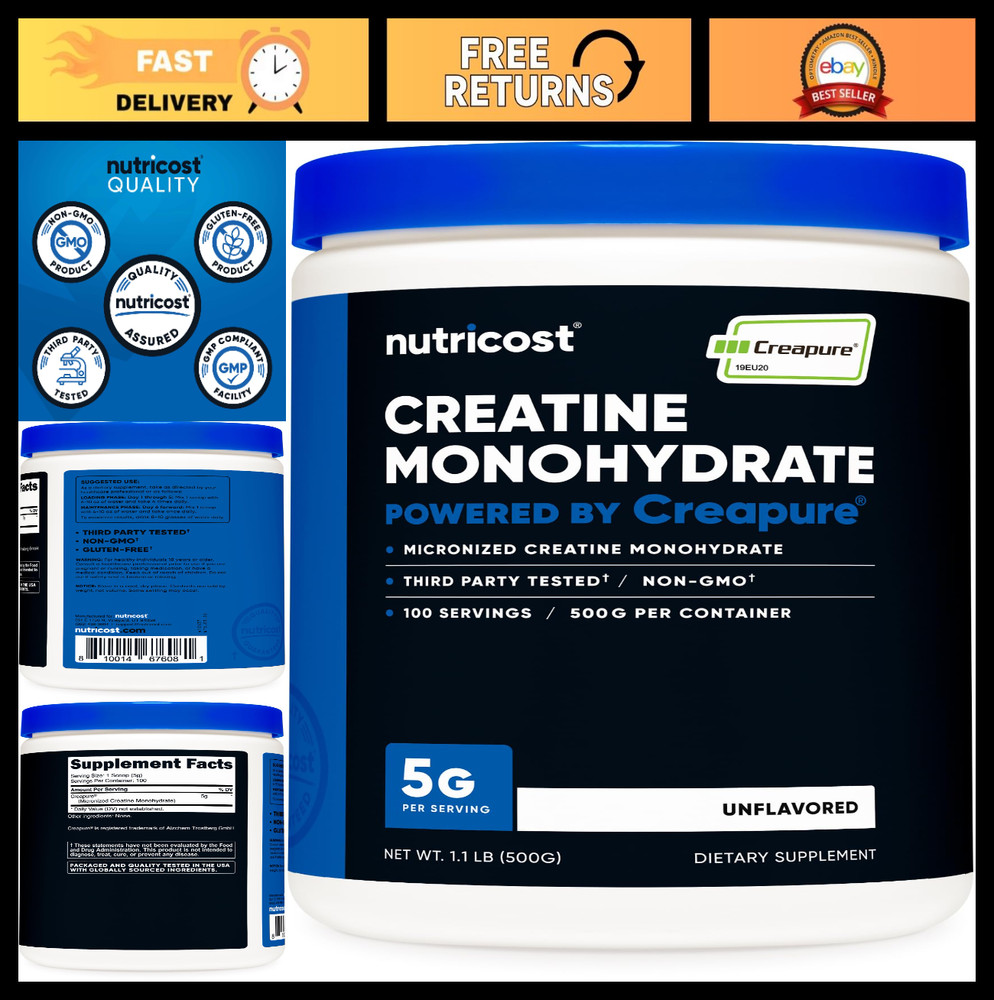 Pure Creatine Monohydrate 500g – High-Purity Muscle Growth Supplement, Energy Bo
