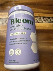 Bloom Nutrition Creatine Monohydrate Supplement Powder Unflavored 40 Svgs 02/27