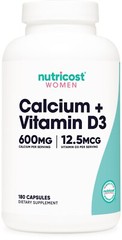 Nutricost Calcium (600mg) + Vitamin D3 (12.5mcg) for Women, 180 Capsules – Vegan