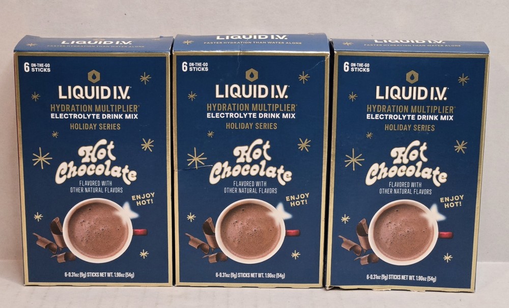 3x LIQUID I.V. HYDRATION MULTIPLIER HOT CHOCOLATE HOLIDAY SERIES EXP 8/27