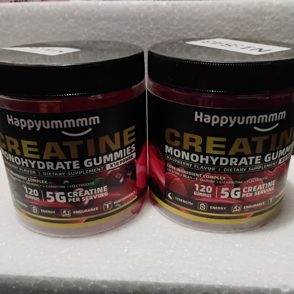 (2 PACK) Happyummmm Creatine Monohydrate 120 Gummies Raspberry 5000mg EXP 4/27