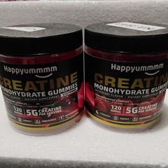 (2 PACK) Happyummmm Creatine Monohydrate 120 Gummies Raspberry 5000mg EXP 4/27