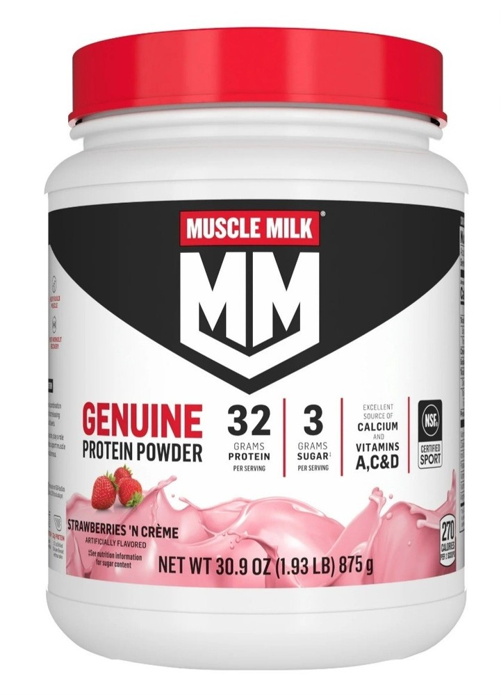 Muscle Milk Genuine Protein Powder Strawberries ‘NCrème 30.9 oz NSFSport -SEP/27